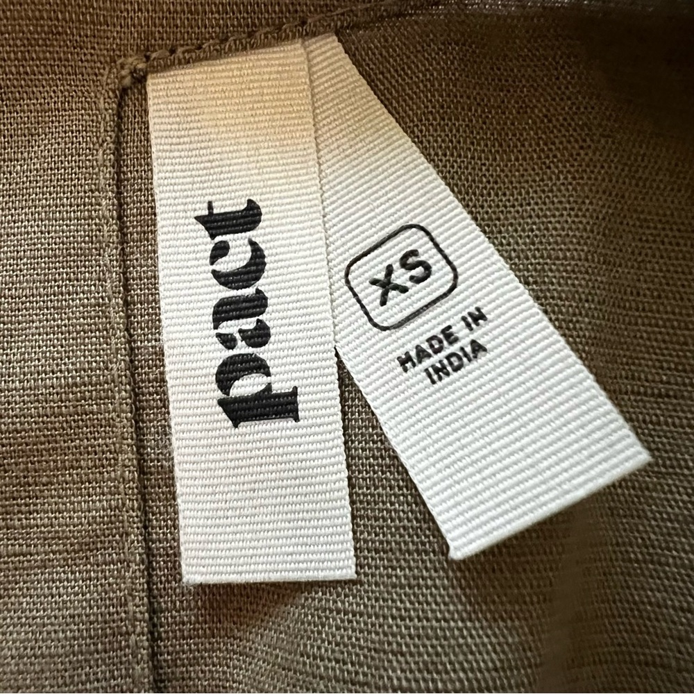 Pact Canopy Linen Blend Tiered Midi Dress Khaki Green Notch Neck XS NWOT - Picture 12 of 15